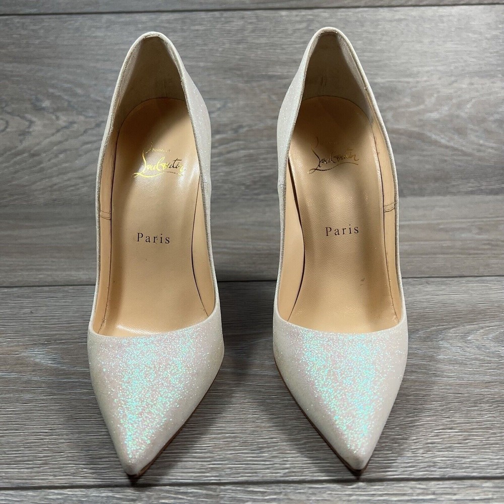 Christian Louboutin So Kate 120mm Glacier White Mini Glitter Heels Size 38 w Box